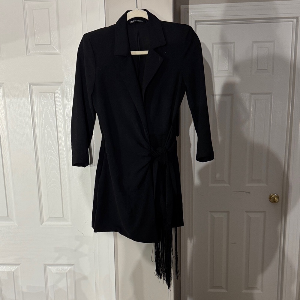 Black Wrap Blazer Romper with Waist Tie